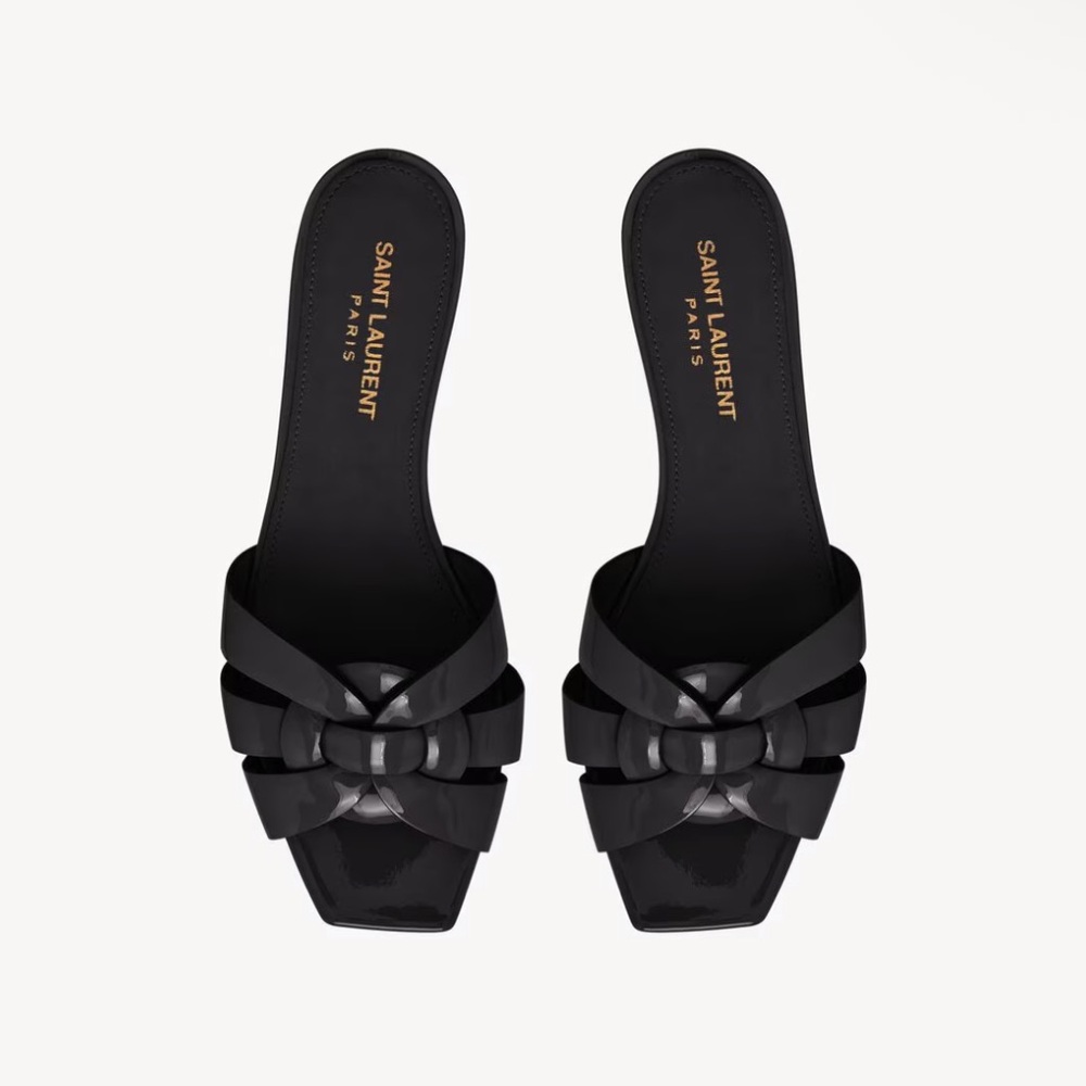 Saint Laurent Black Patent Leather Slide Sandals
